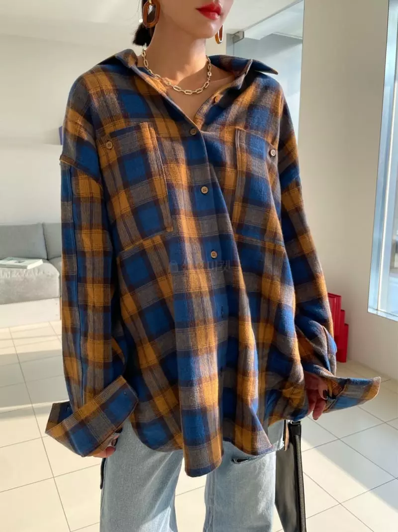 Ryon - Korean Women Fashion - #shopsmall - Check Peach Shirt - 9