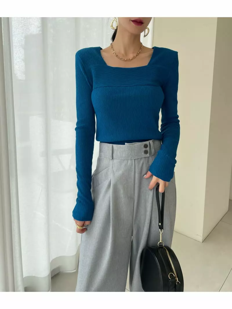 Ryon - Korean Women Fashion - #shopsmall - Rib Square Tee - 12
