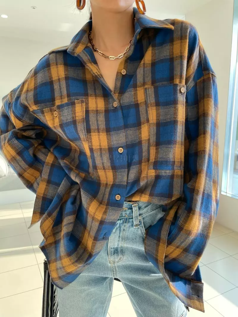 Ryon - Korean Women Fashion - #thatsdarling - Check Peach Shirt - 10