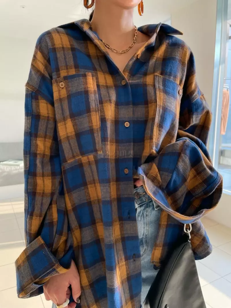 Ryon - Korean Women Fashion - #thelittlethings - Check Peach Shirt - 11