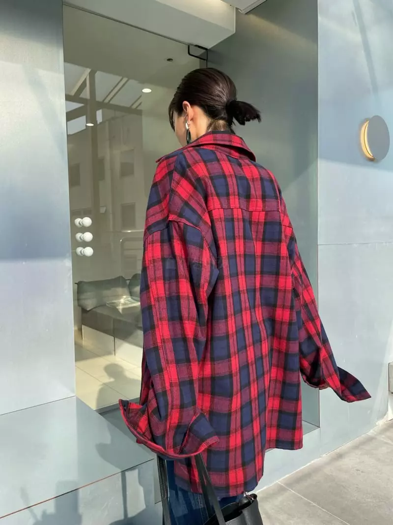 Ryon - Korean Women Fashion - #womensfashion - Check Peach Shirt - 4