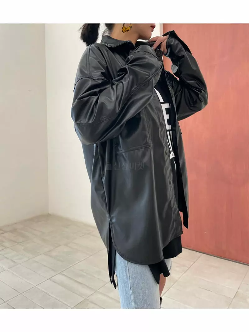 Ryon - Korean Women Fashion - #vintageinspired - Leather Shirt - 12