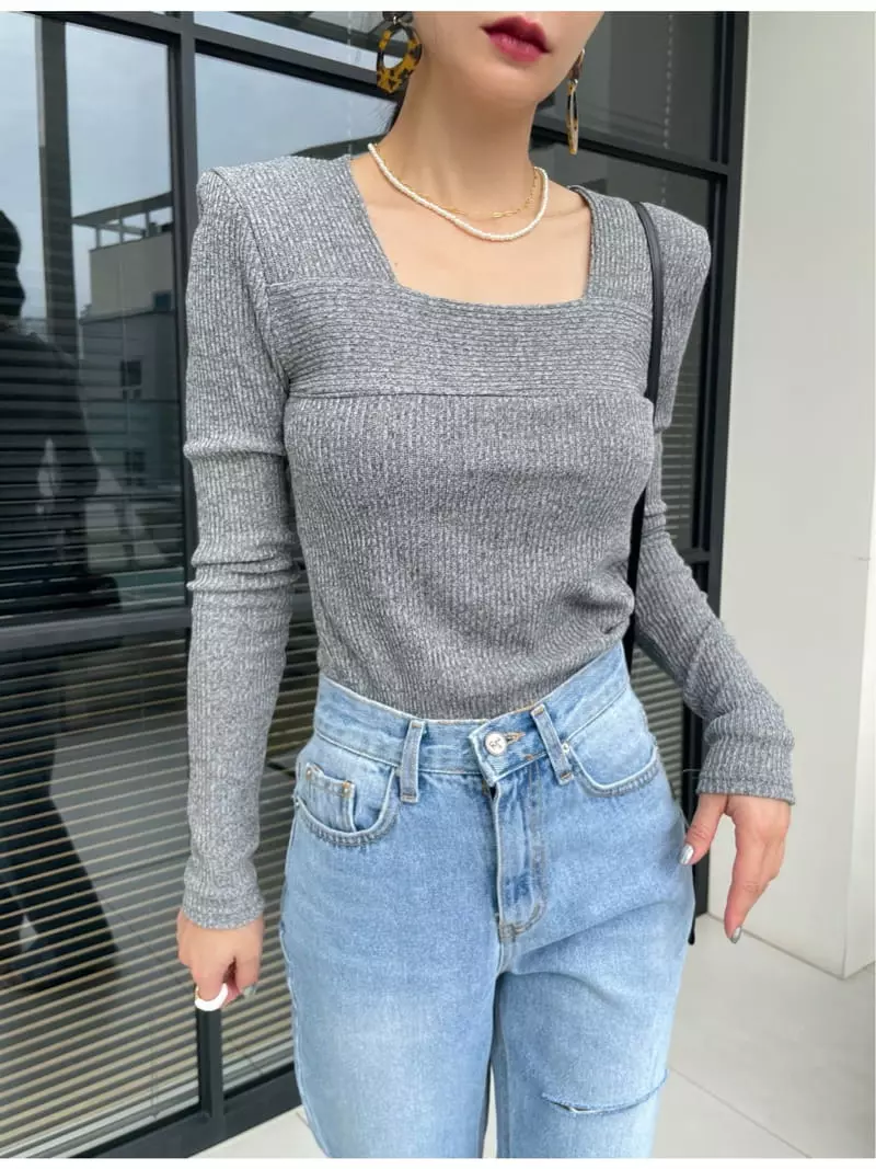 Ryon - Korean Women Fashion - #vintageinspired - Rib Square Tee - 7