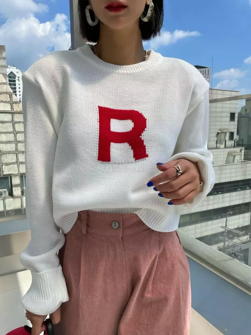 Ryon - Korean Women Fashion - #vintageinspired - R Jacquard Knit Tee - 3