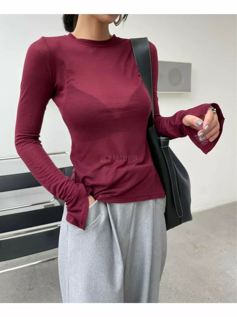 Ryon - Korean Women Fashion - #vintagekidsstyle - Slit Slim Tee - 7