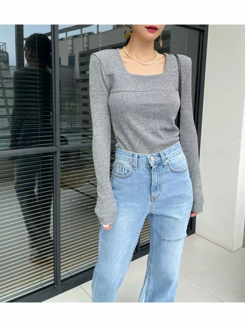Ryon - Korean Women Fashion - #vintagekidsstyle - Rib Square Tee - 8