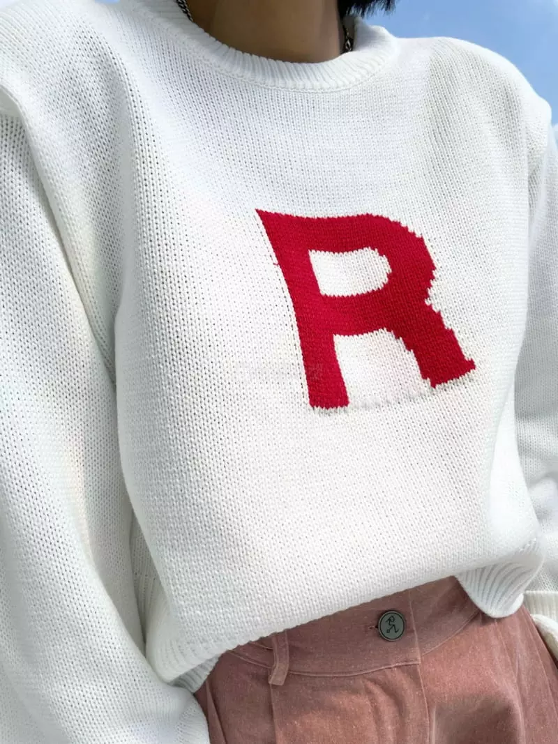 Ryon - Korean Women Fashion - #vintageinspired - R Jacquard Knit Tee - 4