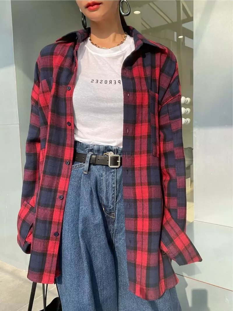 Ryon - Korean Women Fashion - #womensfashion - Check Peach Shirt - 3