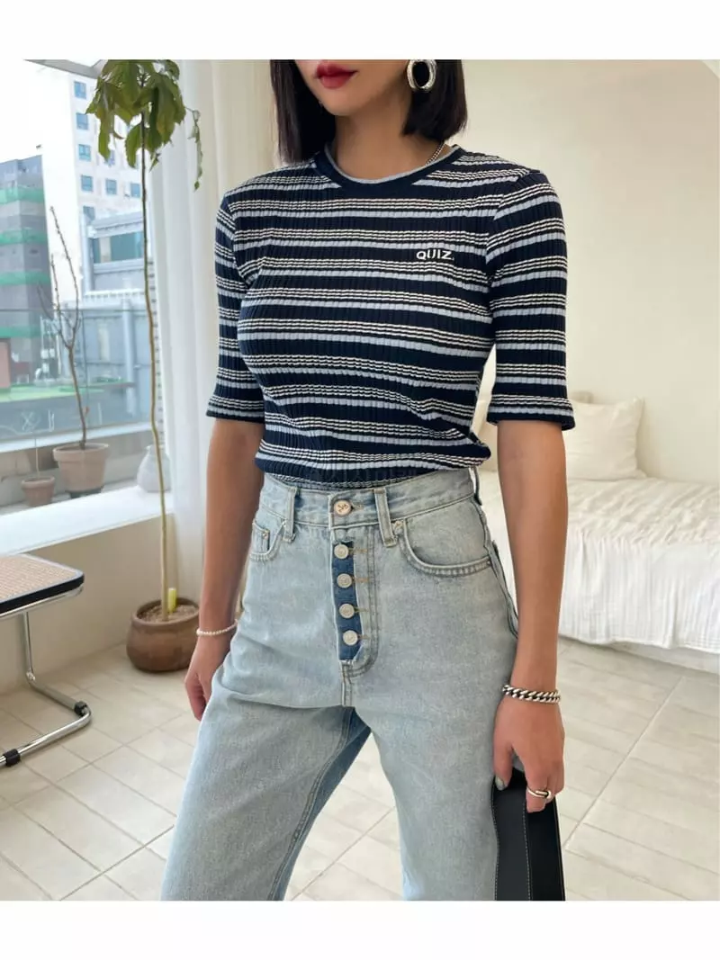 Ryon - Korean Women Fashion - #womensfashion - Multi Stripes Tee - 7