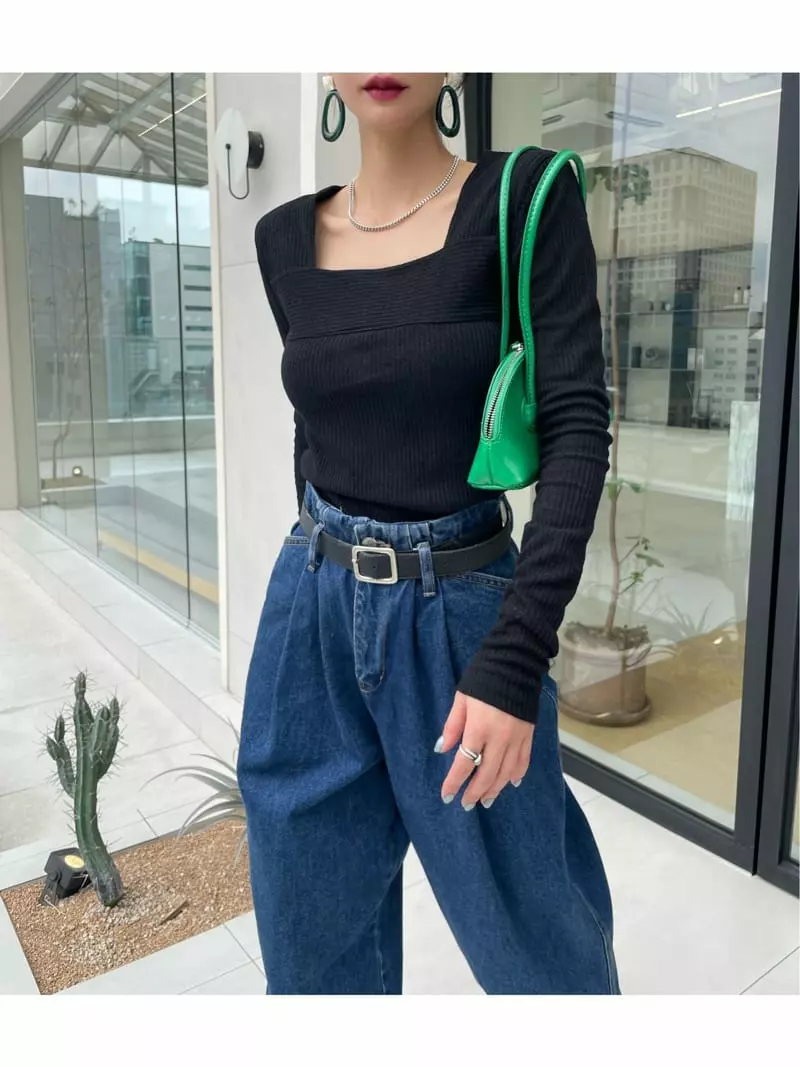 Ryon - Korean Women Fashion - #womensfashion - Rib Square Tee - 2