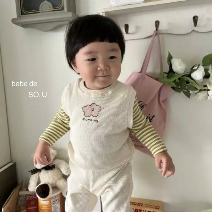 So U - Korean Baby Fashion - #babyoutfit - Bebe Waffle Set - 6
