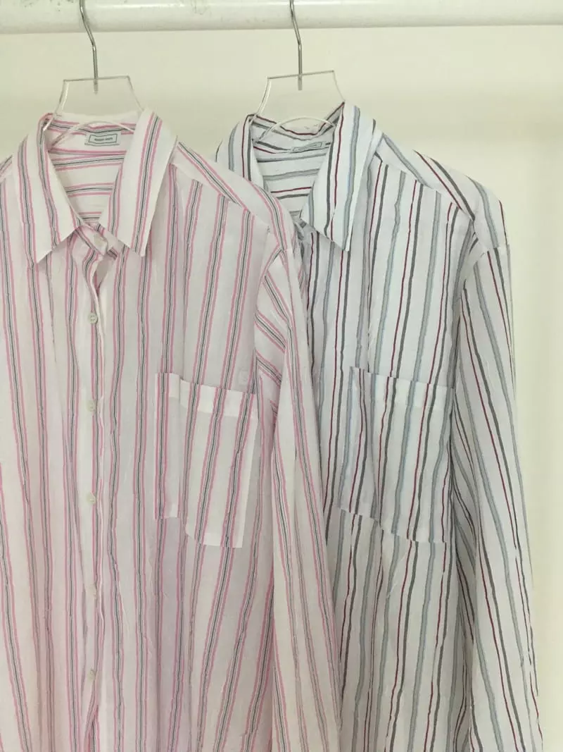 Soapyroom - Korean Women Fashion - #momslook - Rinkle Stripes Shirt - 12