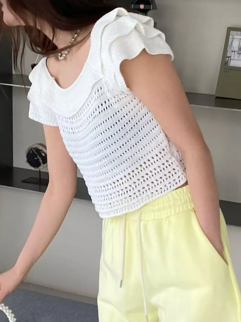 Sof - Korean Women Fashion - #womensfashion - Ruffle Crop Knit Tee - 4