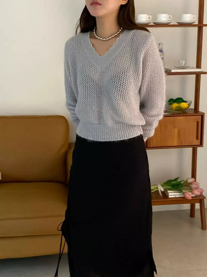 Sof - Korean Women Fashion - #vintagekidsstyle - Shiny Knit Tee - 4
