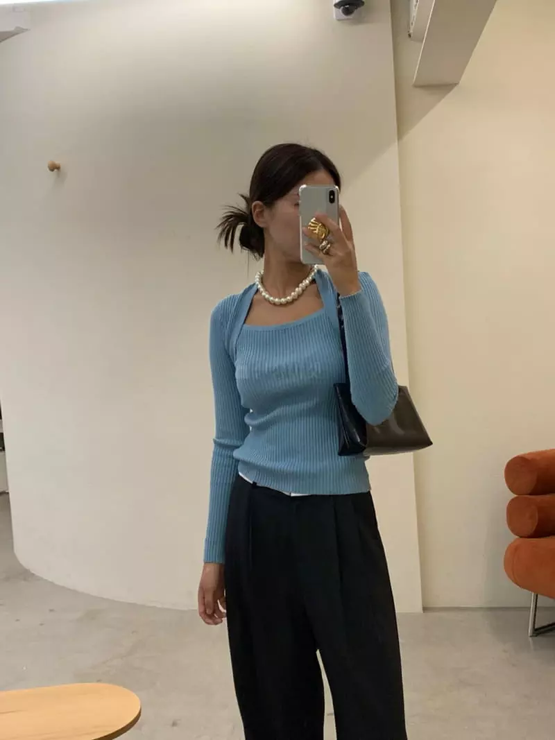 Sof - Korean Women Fashion - #restrostyle - Shawl Rib Knit Tee - 6