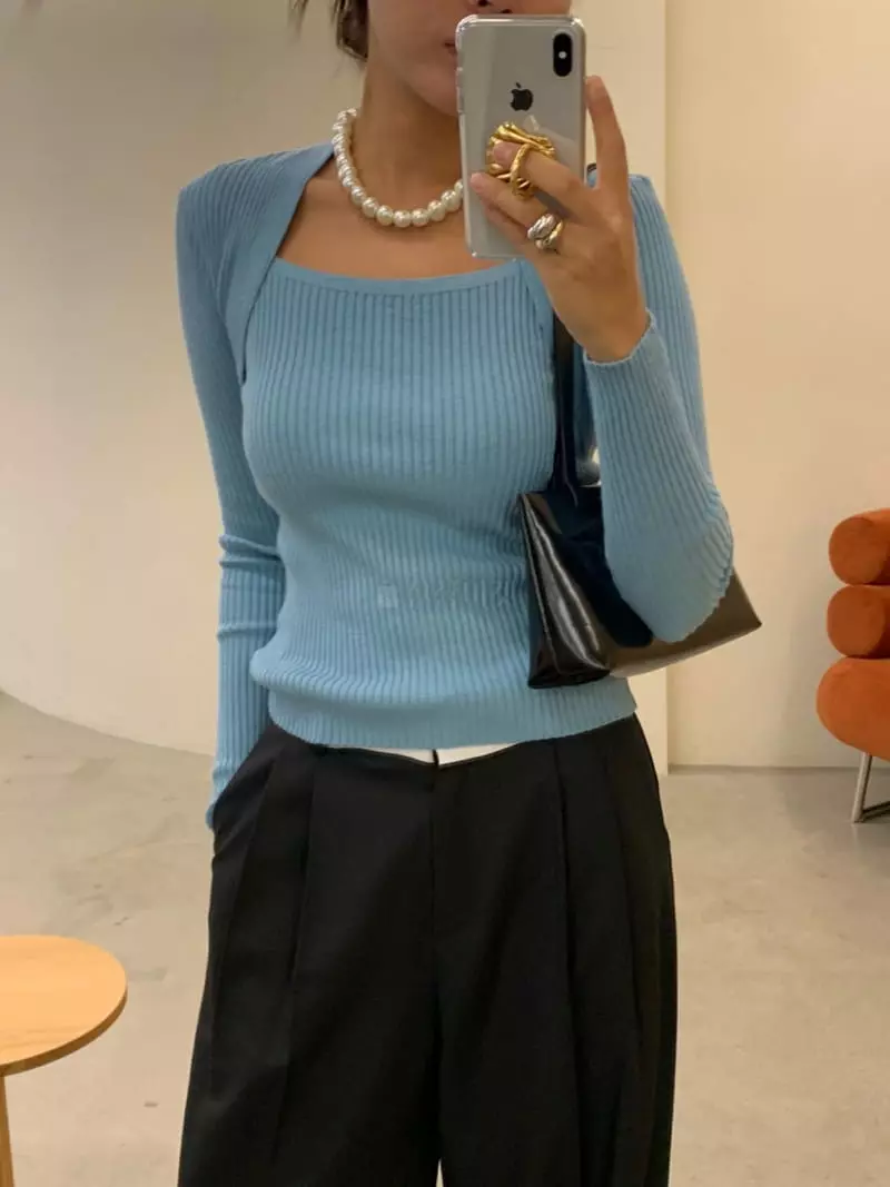Sof - Korean Women Fashion - #romanticstyle - Shawl Rib Knit Tee - 7