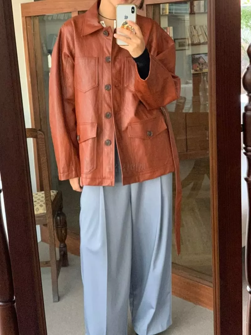 Sof - Korean Women Fashion - #thelittlethings - Leather Pocket Jacket - 2