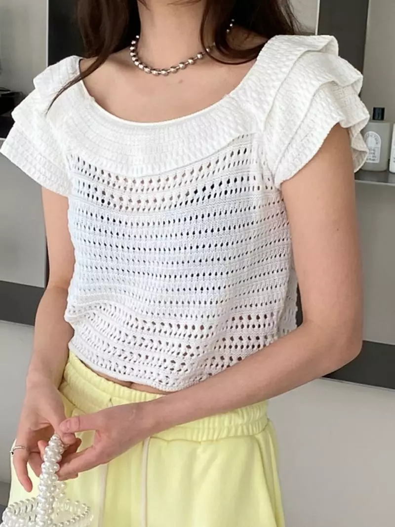 Sof - Korean Women Fashion - #thelittlethings - Ruffle Crop Knit Tee