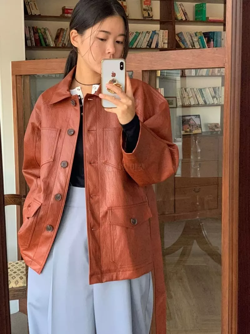 Sof - Korean Women Fashion - #momslook - Leather Pocket Jacket - 4