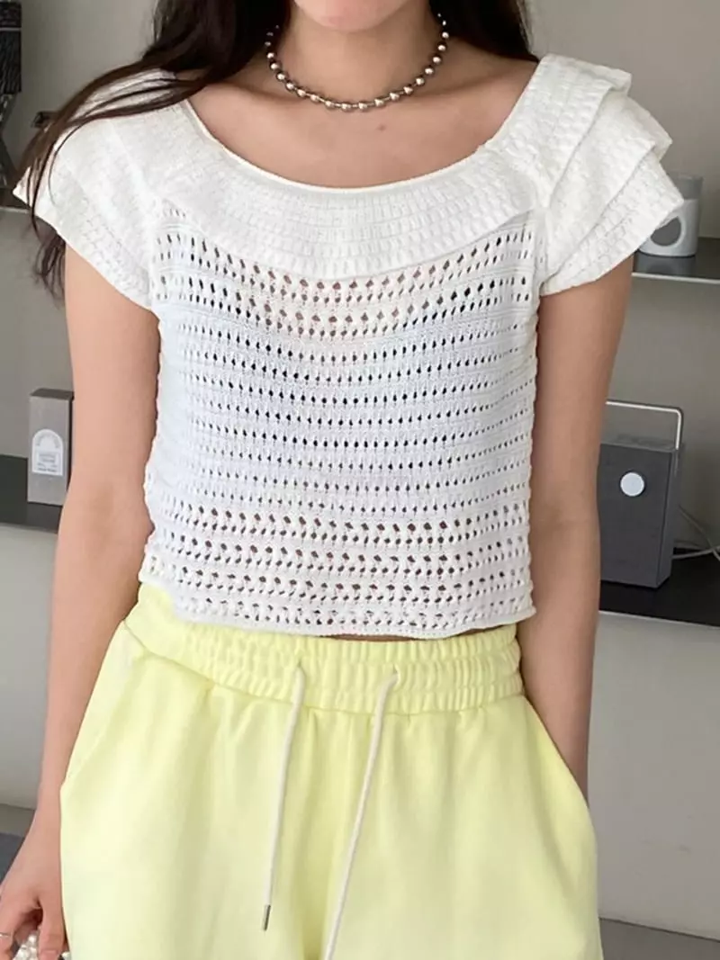 Sof - Korean Women Fashion - #womensfashion - Ruffle Crop Knit Tee - 3
