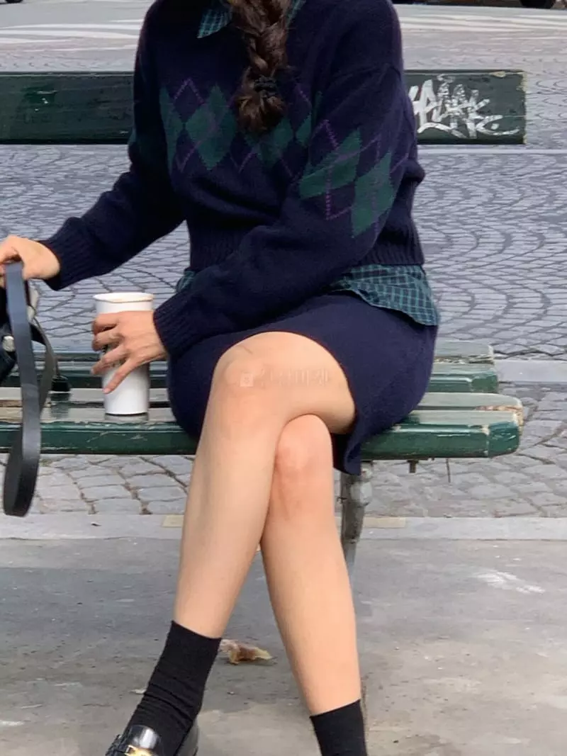 Sold Out - Korean Women Fashion - #momslook - Argyle Knit Tee - 8