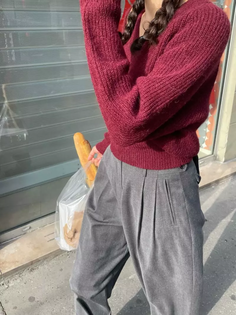 Sold Out - Korean Women Fashion - #momslook - Dear V Neck Knit Tee