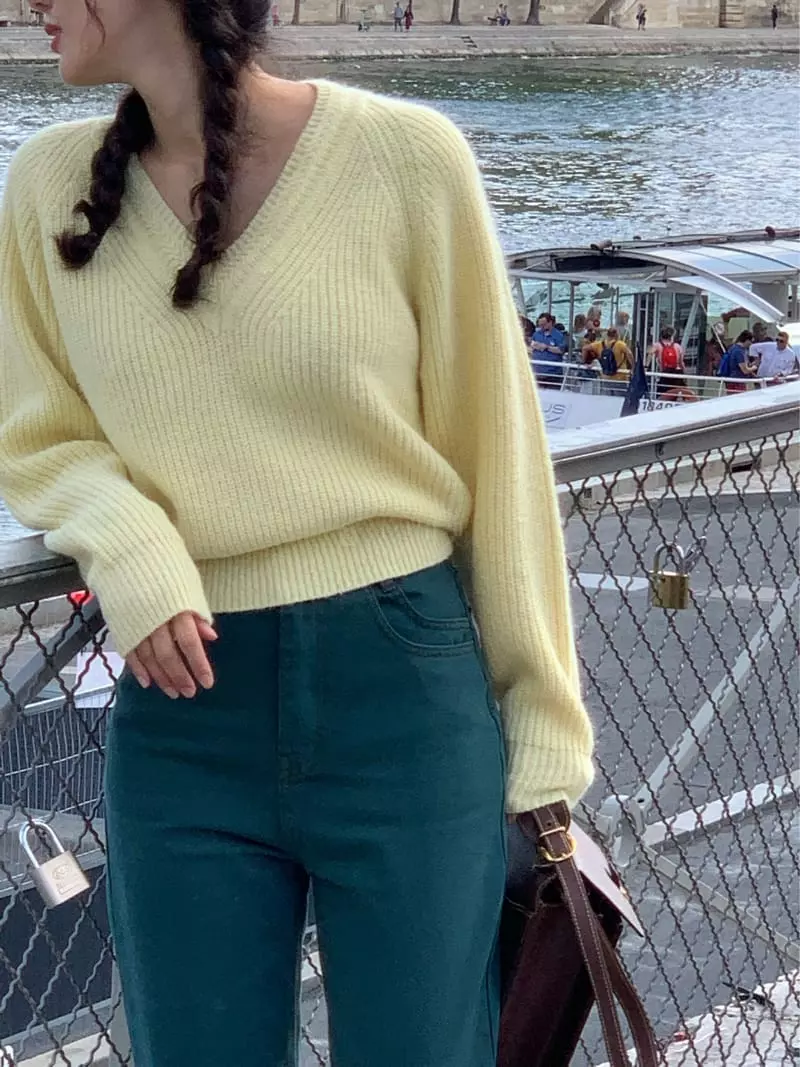 Sold Out - Korean Women Fashion - #thelittlethings - Dear V Neck Knit Tee - 11