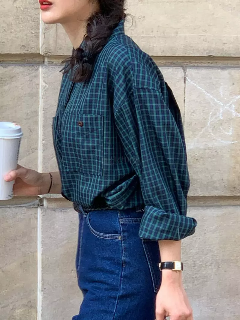 Sold Out - Korean Women Fashion - #womensfashion - Stay Check Shirt - 5