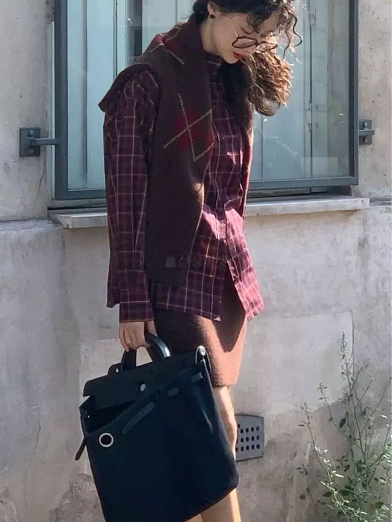 Sold Out - Korean Women Fashion - #womensfashion - Stay Check Shirt - 9