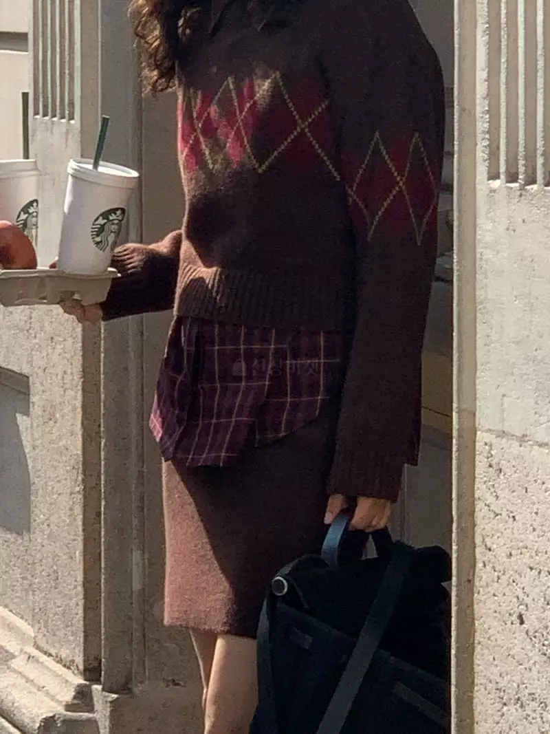 Sold Out - Korean Women Fashion - #momslook - Argyle Knit Tee - 4
