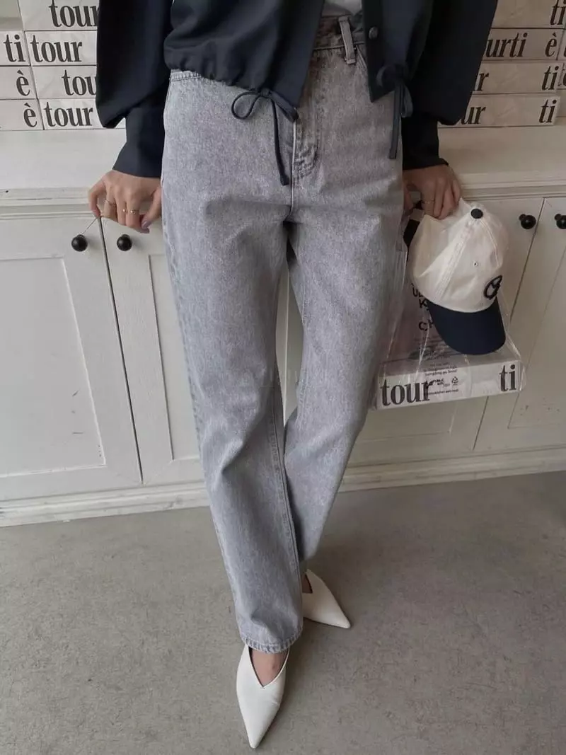 Sono De Seoul - Korean Women Fashion - #momslook - Gray Denim Jeans - 5