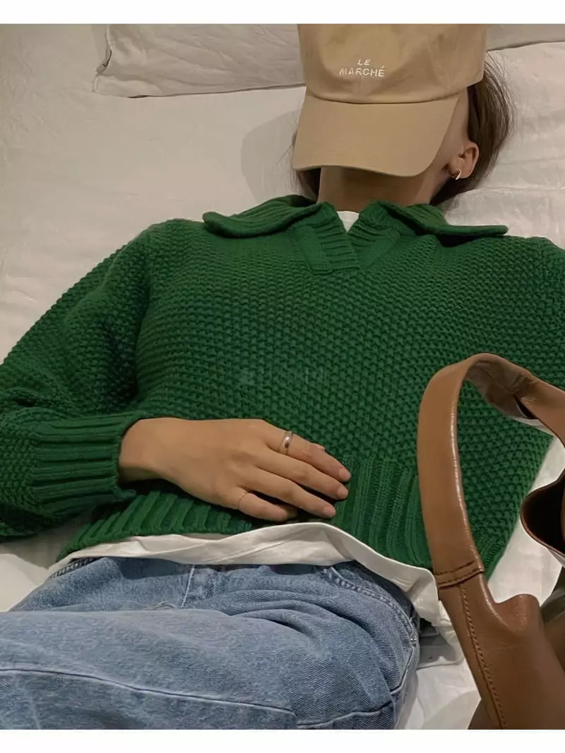 Sono De Seoul - Korean Women Fashion - #momslook - Open Collar Knit - 3