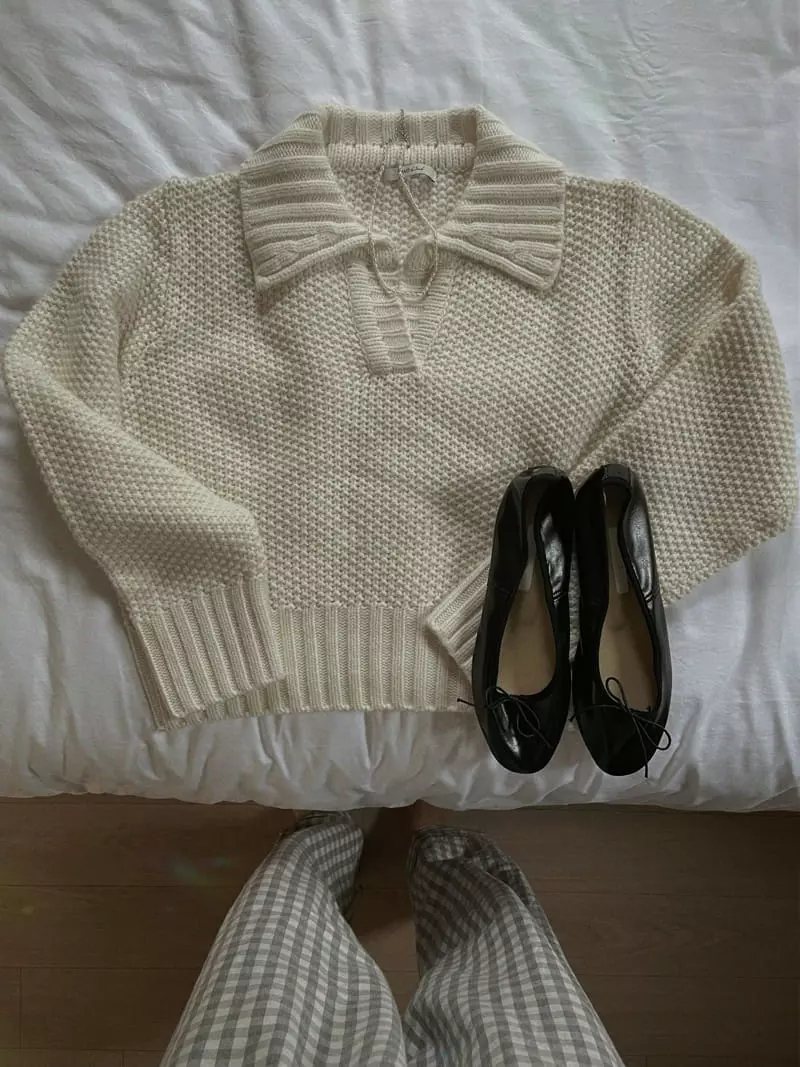 Sono De Seoul - Korean Women Fashion - #momslook - Open Collar Knit - 9