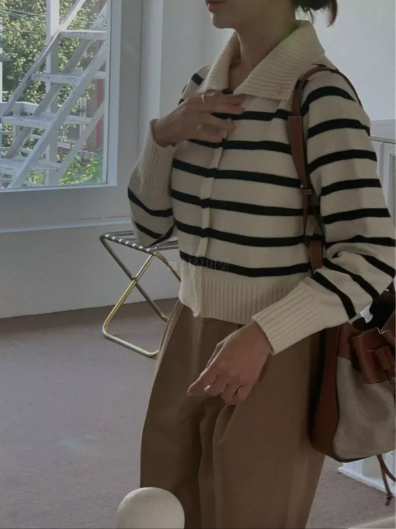 Sono De Seoul - Korean Women Fashion - #momslook - Stripes Zip-up Knit - 9