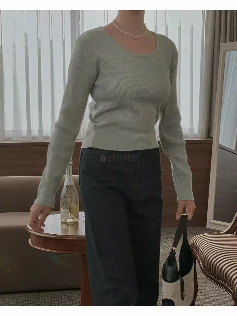 Sono De Seoul - Korean Women Fashion - #romanticstyle - Basic Rib Knit Tee - 10