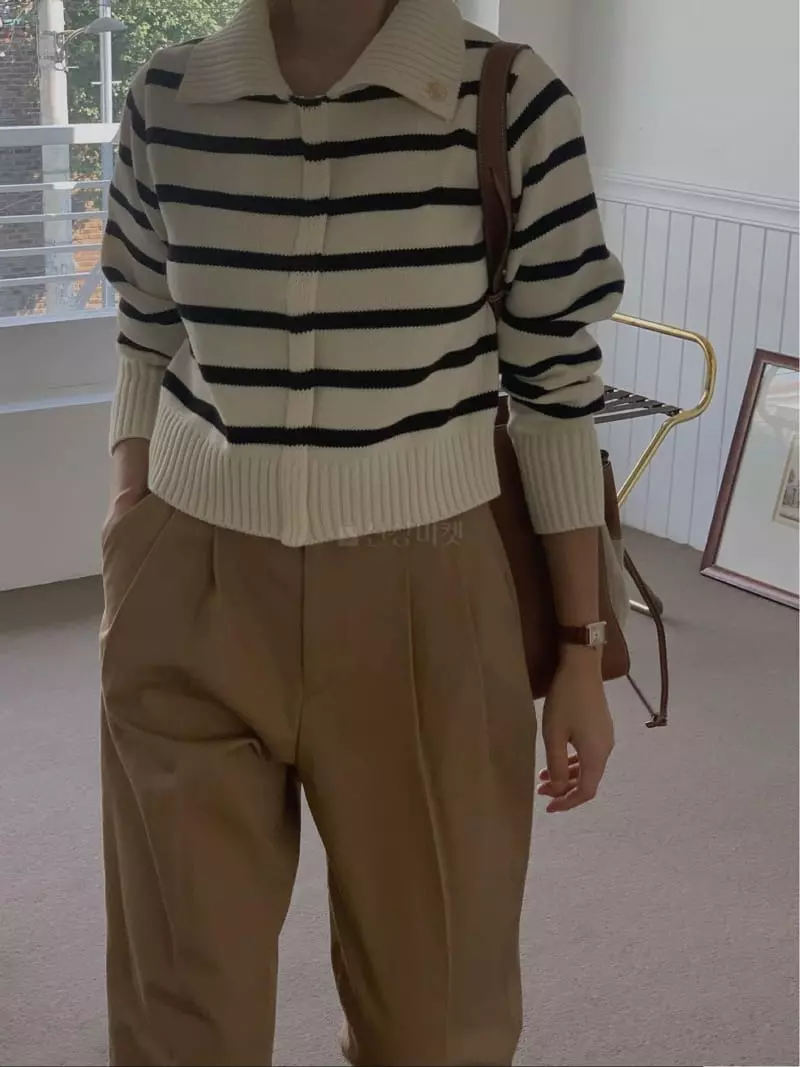 Sono De Seoul - Korean Women Fashion - #womensfashion - Stripes Zip-up Knit - 12