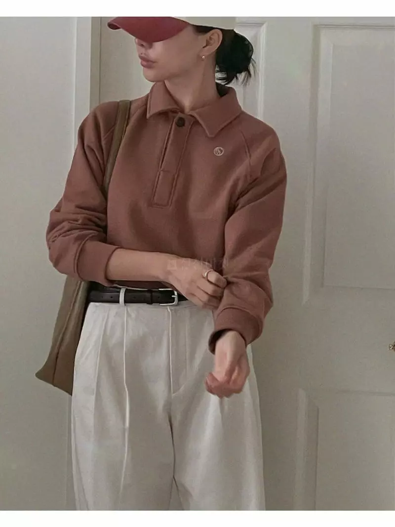 Sono De Seoul - Korean Women Fashion - #womensfashion - Add Collar Crop Sweatshirt - 3