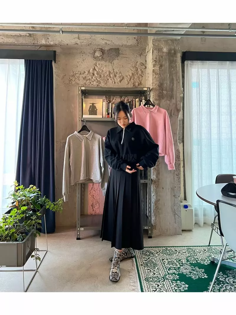 Special - Korean Women Fashion - #momslook - Collar Sweatshirt Half Zip-up