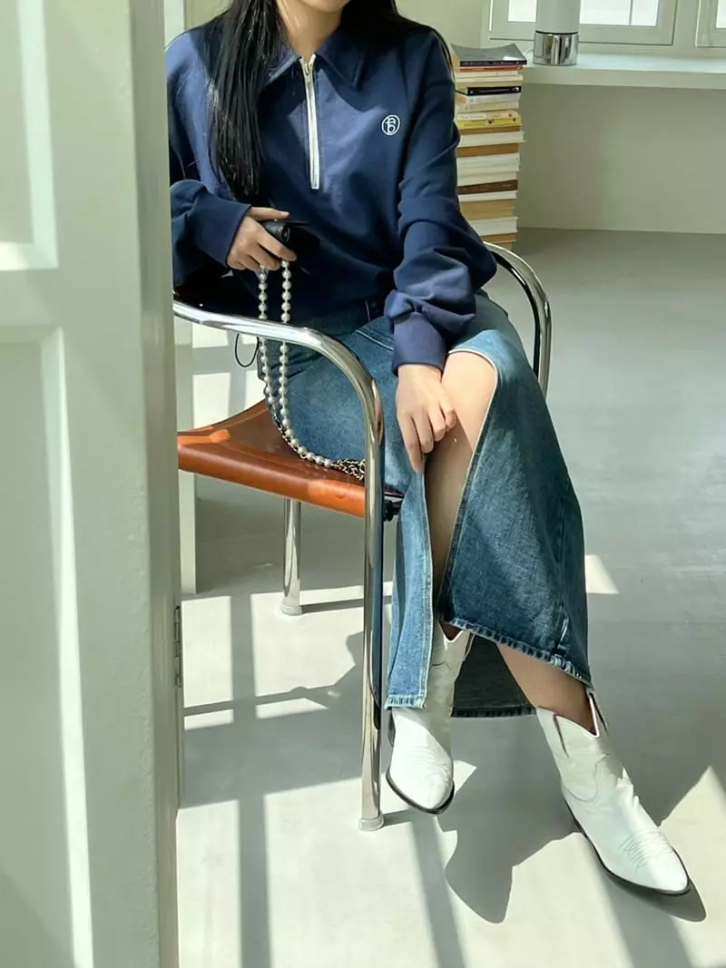 Special - Korean Women Fashion - #momslook - Collar Sweatshirt Half Zip-up - 7
