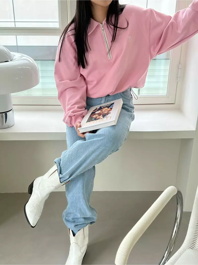 Special - Korean Women Fashion - #momslook - Collar Sweatshirt Half Zip-up - 4