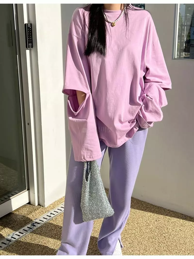 Special - Korean Women Fashion - #womensfashion - Sleeves Slit Round Tee