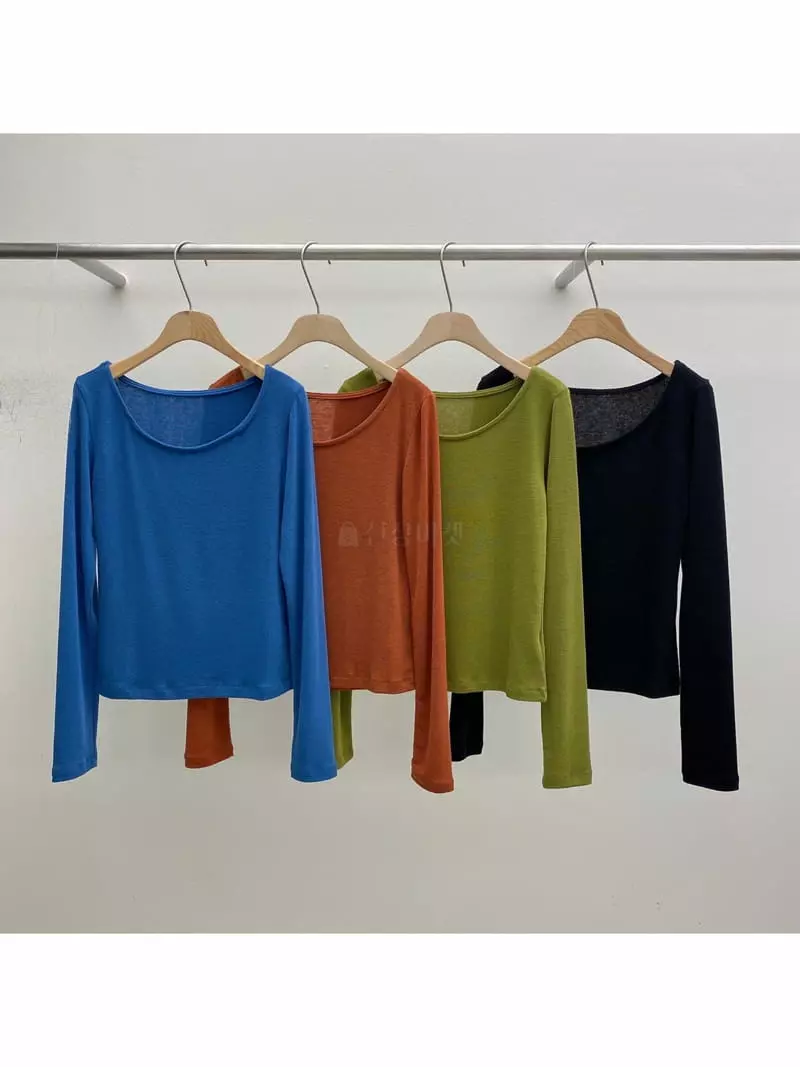 Ssemienne - Korean Women Fashion - #momslook - Spoon Neck Tee - 9