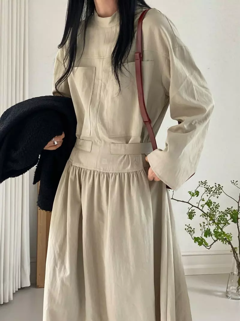 Ssemienne - Korean Women Fashion - #momslook - Row Belted One-piece - 5