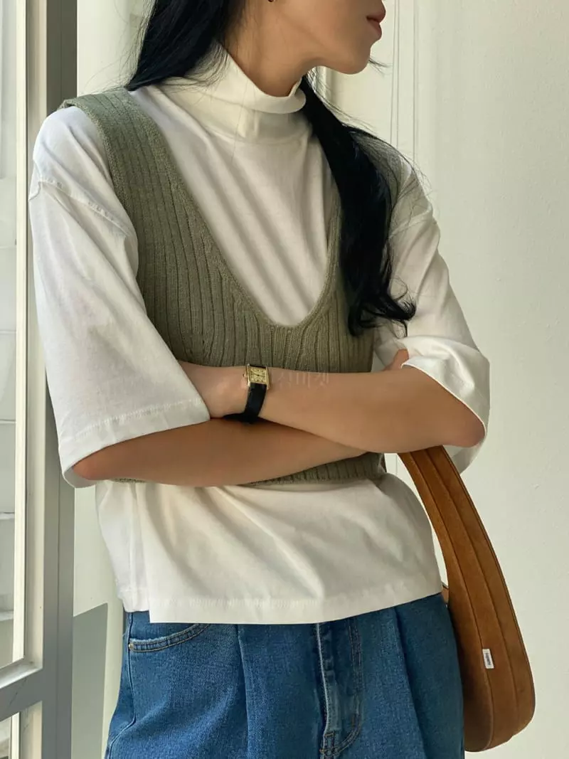 Ssemienne - Korean Women Fashion - #vintagekidsstyle - Silky Half turtleneck Tee - 4