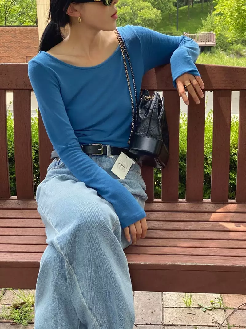 Ssemienne - Korean Women Fashion - #romanticstyle - Spoon Neck Tee - 5