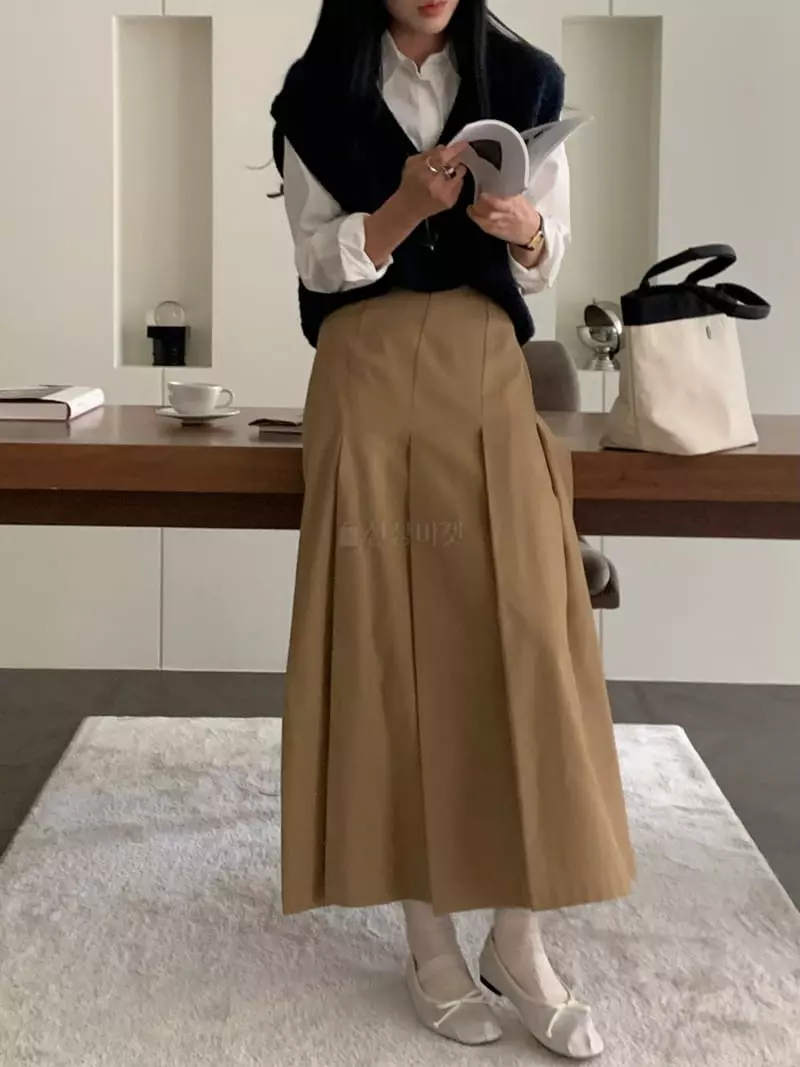 Ssemienne - Korean Women Fashion - #womensfashion - After Rib Long Skirt - 3
