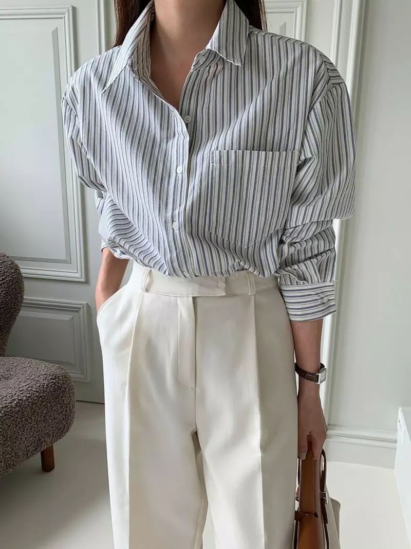 Sunday - Korean Women Fashion - #restrostyle - Beo Stripes Shirt - 2