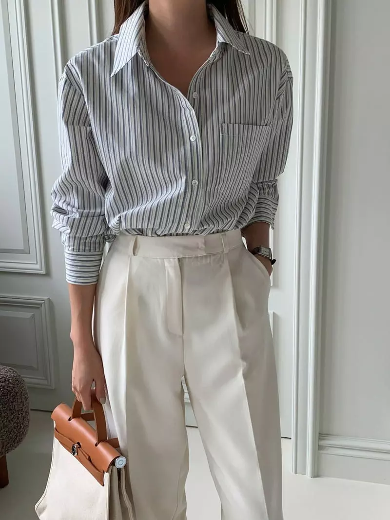 Sunday - Korean Women Fashion - #romanticstyle - Beo Stripes Shirt - 3