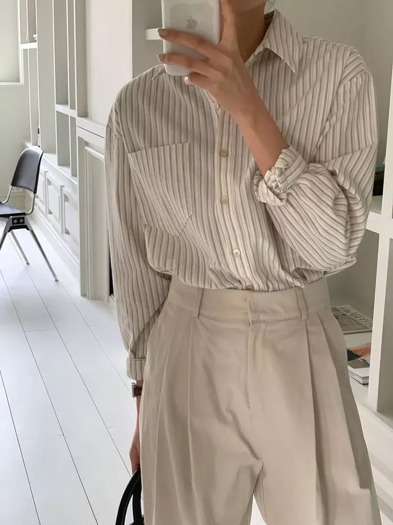 Sunday - Korean Women Fashion - #romanticstyle - Beo Stripes Shirt - 4