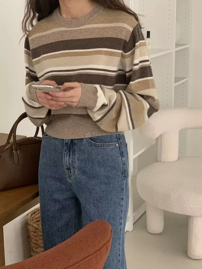 Tacit - Korean Women Fashion - #momslook - Pine Stripes Knit Tee - 2